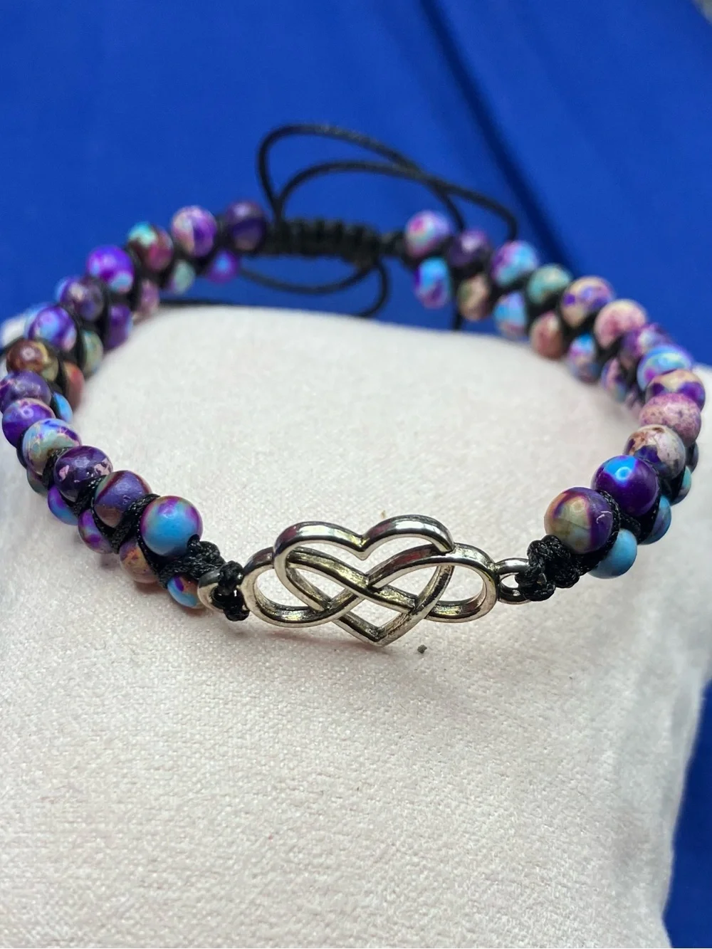 Purple Beaded Heart Infinity Bracelet - YA Jewelry